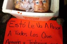 Dejan dos cabezas humanas dentro de una hielera y un narcomensaje en Tamuín